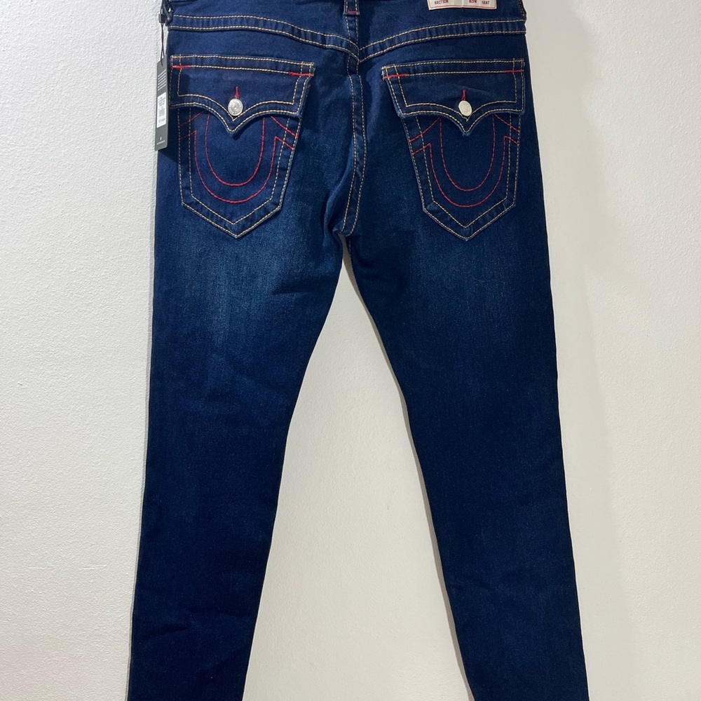 True Religion Jeans Mens Size 33x32 Rocco Relaxed Skinny Flap Big T Blue Denim - Picture 3 of 9